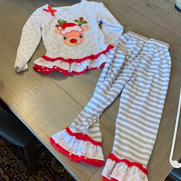 Reindeer Ruffle Top and Pants - Picture 1 of 7